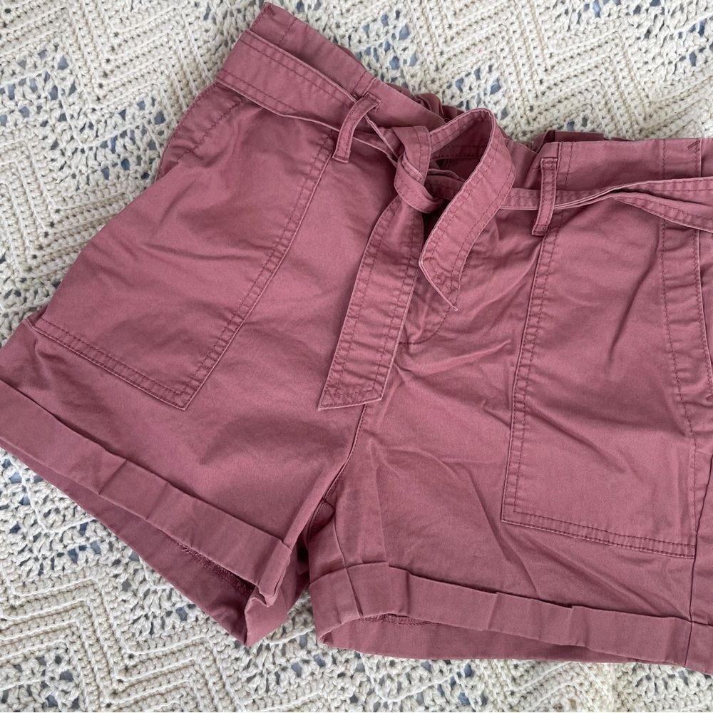 3 26w Paper Bag Shorts Mauve Dusty Pink Tie Belt Fairy Kei Mom High Waist Preppy